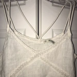 Zara linen tank w/ lace detailing & double straps